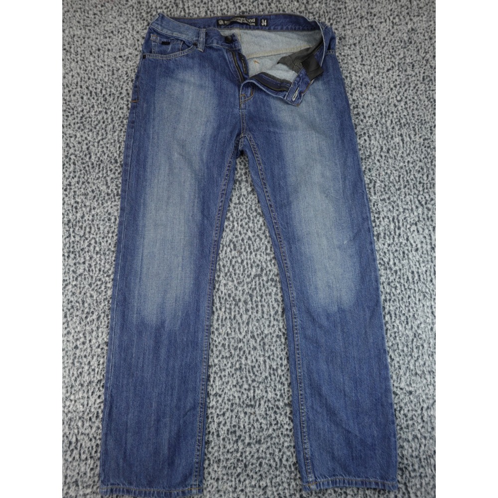 Raw, Trashed and Thrashed Denim Jeans Mens 34 Blue Straight Leg Medium Wash
